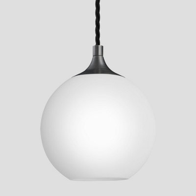 Industville Chelsea Opal Glass Globe Pendant Light, 9 Inch, White, Pewter Holder