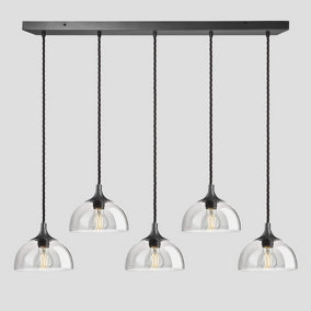 Industville Chelsea Tinted Glass Dome 5 Wire Cluster Lights, 8 inch, Smoke Grey, Pewter holder