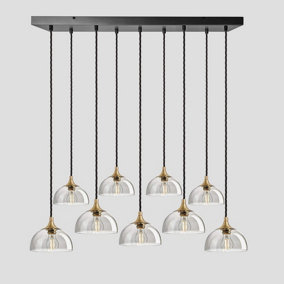 Industville Chelsea Tinted Glass Dome 9 Wire Cluster Lights, 8 inch, Smoke Grey, Brass holder