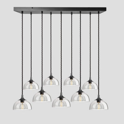 Industville Chelsea Tinted Glass Dome 9 Wire Cluster Lights, 8 inch, Smoke Grey, Pewter holder