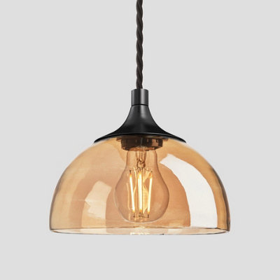 Industville Chelsea Tinted Glass Dome Pendant, 8 Inch, Amber, Black Holder