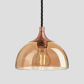 Industville Chelsea Tinted Glass Dome Pendant, 8 Inch, Amber, Copper Holder