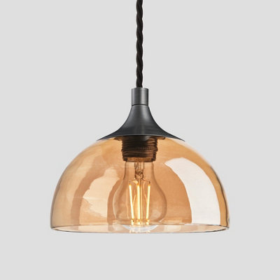 Industville Chelsea Tinted Glass Dome Pendant, 8 Inch, Amber, Pewter Holder