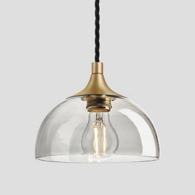 Industville Chelsea Tinted Glass Dome Pendant, 8 Inch, Smoke Grey, Brass Holder