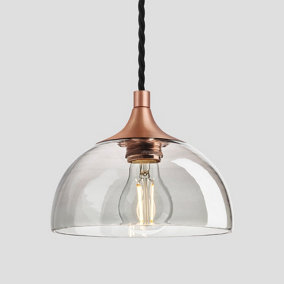 Industville Chelsea Tinted Glass Dome Pendant, 8 Inch, Smoke Grey, Copper Holder
