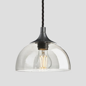 Industville Chelsea Tinted Glass Dome Pendant, 8 Inch, Smoke Grey, Pewter Holder