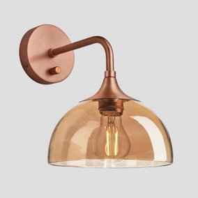 Industville Chelsea Tinted Glass Dome Wall Light, 8 Inch, Amber, Copper Holder