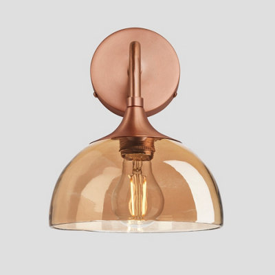 Industville Chelsea Tinted Glass Dome Wall Light, 8 Inch, Amber, Copper Holder
