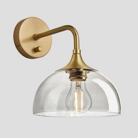Industville Chelsea Tinted Glass Dome Wall Light, 8 Inch, Smoke Grey, Brass Holder