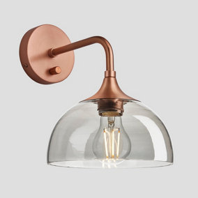 Industville Chelsea Tinted Glass Dome Wall Light, 8 Inch, Smoke Grey, Copper Holder