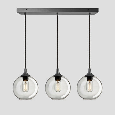 Industville Chelsea Tinted Glass Globe 3 Wire Cluster Lights, 7 inch, Smoke Grey, Pewter holder