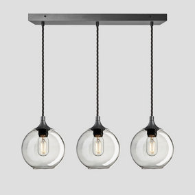 Industville Chelsea Tinted Glass Globe 3 Wire Cluster Lights, 7 inch, Smoke Grey, Pewter holder