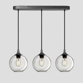 Industville Chelsea Tinted Glass Globe 3 Wire Oval Cluster Lights, 7 inch, Smoke Grey, Pewter holder