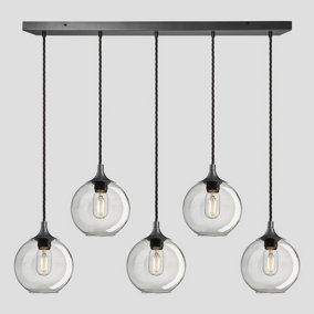 Industville Chelsea Tinted Glass Globe 5 Wire Cluster Lights, 7 inch, Smoke Grey, Pewter holder