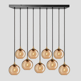 Industville Chelsea Tinted Glass Globe 9 Wire Cluster Lights, 7 inch, Amber, Brass holder