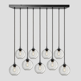 Industville Chelsea Tinted Glass Globe 9 Wire Cluster Lights, 7 inch, Smoke Grey, Pewter holder