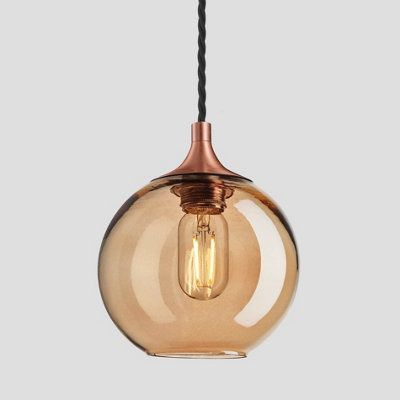 Industville Chelsea Tinted Glass Globe Pendant, 7 Inch, Amber, Copper Holder