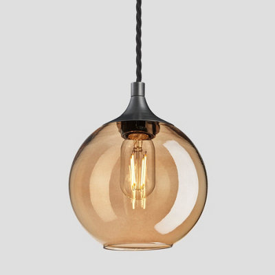 Industville Chelsea Tinted Glass Globe Pendant, 7 Inch, Amber, Pewter Holder