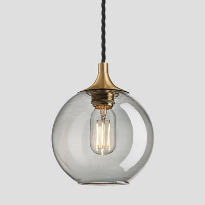 Industville Chelsea Tinted Glass Globe Pendant, 7 Inch, Smoke Grey, Brass Holder