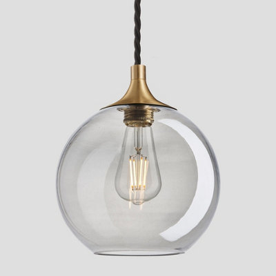 Industville Chelsea Tinted Glass Globe Pendant, 9 Inch, Smoke Grey, Brass Holder