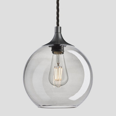 Industville Chelsea Tinted Glass Globe Pendant, 9 Inch, Smoke Grey, Pewter Holder