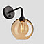 Industville Chelsea Tinted Glass Globe Wall Light, 7 Inch, Amber, Black Holder