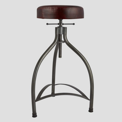 Industville Cooper Leather & Metal Adjustable Bar Stool, 34 Inch