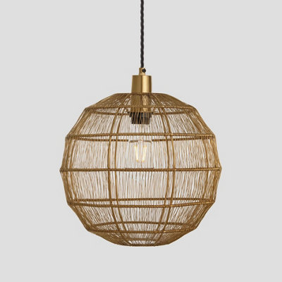 Industville Handcrafted Wire Cage Pendant Light, 12 Inch, Globe, Brass