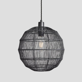 Industville Handcrafted Wire Cage Pendant Light, 12 Inch, Globe, Pewter