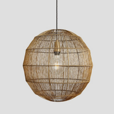 Industville Handcrafted Wire Cage Pendant Light, 20 Inch, Globe, Brass