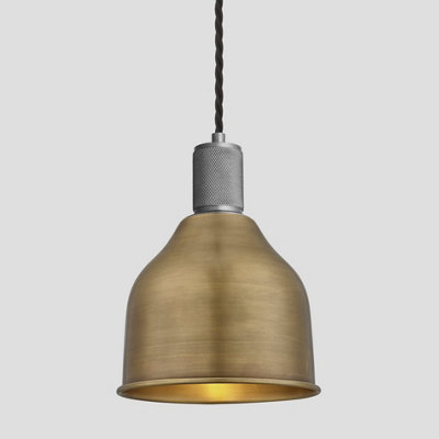 Industville Knurled Cone Pendant Light, 7 Inch, Brass, Pewter Holder