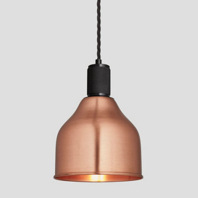 Industville Knurled Cone Pendant Light, 7 Inch, Copper, Black Holder