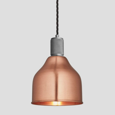 Industville Knurled Cone Pendant Light, 7 Inch, Copper, Pewter Holder