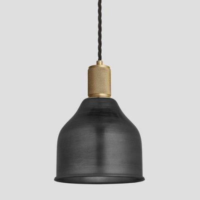 Industville Knurled Cone Pendant Light, 7 Inch, Pewter, Brass Holder