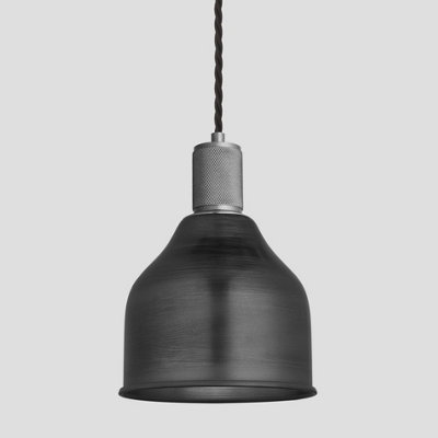 Industville Knurled Cone Pendant Light, 7 Inch, Pewter, Pewter Holder