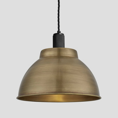 Industville Knurled Dome Pendant, 13 Inch, Brass, Black Holder