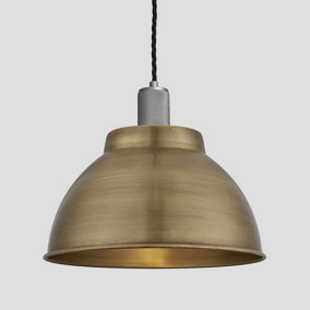 Industville Knurled Dome Pendant, 13 Inch, Brass, Pewter Holder