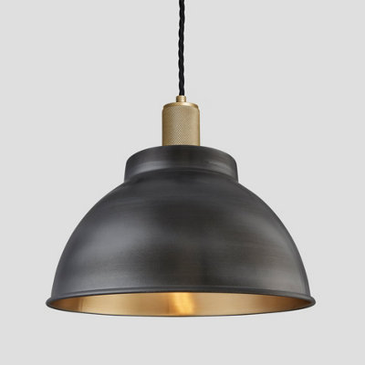 Industville Knurled Dome Pendant, 13 Inch, Pewter & Brass, Brass Holder