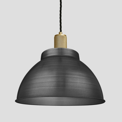 Industville Knurled Dome Pendant, 13 Inch, Pewter, Brass Holder