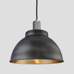 Industville Knurled Dome Pendant, 13 Inch, Pewter & Brass, Pewter Holder