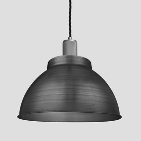 Industville Knurled Dome Pendant, 13 Inch, Pewter, Pewter Holder