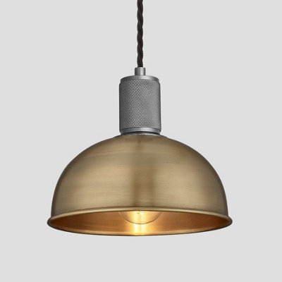 Industville Knurled Dome Pendant Light, 8 Inch, Brass, Pewter Holder