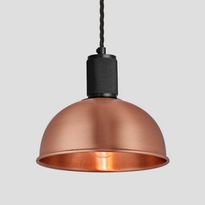 Industville Knurled Dome Pendant Light, 8 Inch, Copper, Black Holder