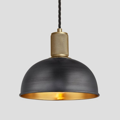 Industville Knurled Dome Pendant Light, 8 Inch, Pewter & Brass, Brass Holder