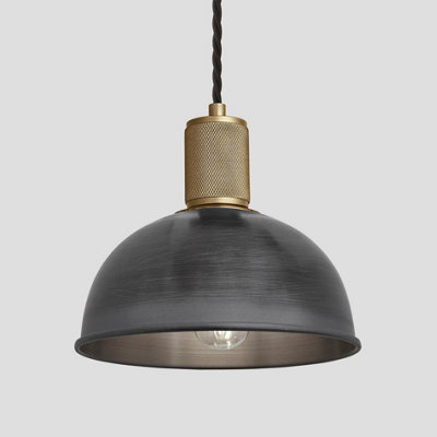 Industville Knurled Dome Pendant Light, 8 Inch, Pewter, Brass Holder