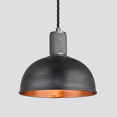 Industville Knurled Dome Pendant Light, 8 Inch, Pewter & Copper, Pewter Holder