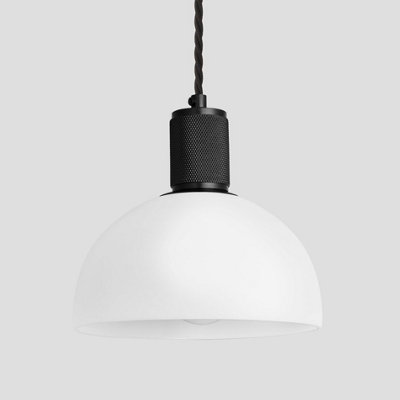 Industville Knurled Opal Glass Dome Pendant Light, 8 Inch, White, Black Holder