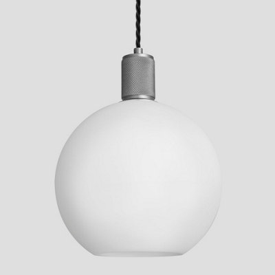 Industville Knurled Opal Glass Globe Pendant Light, 9 Inch, White, Pewter Holder