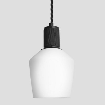 Industville Knurled Opal Glass Schoolhouse Pendant Light, 5.5 Inch, White, Black Holder