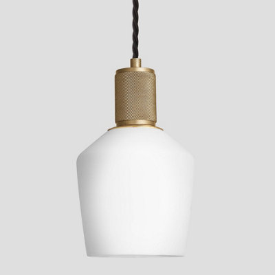 Industville Knurled Opal Glass Schoolhouse Pendant Light, 5.5 Inch, White, Brass Holder